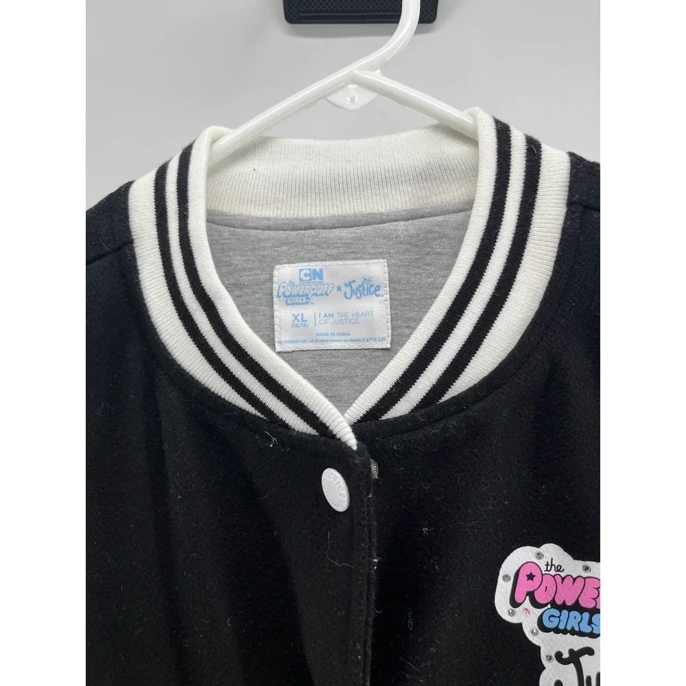 Powerpuff‎ Girls Justice Varsity Jacket Youth XL Black White Bomber Cartoon